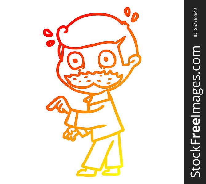 Warm Gradient Line Drawing Cartoon Man With Mustache Making A Point