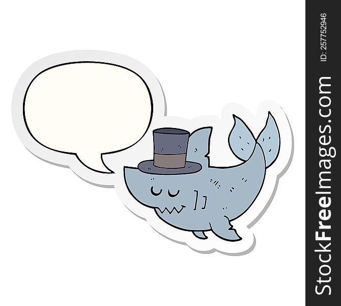 Cartoon Shark Wearing Top Hat And Speech Bubble Sticker