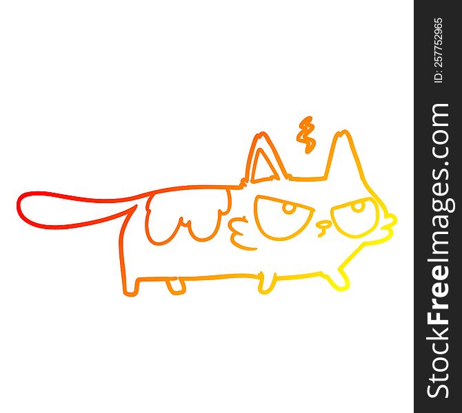 Warm Gradient Line Drawing Cartoon Angry Cat