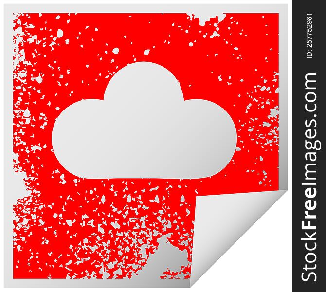 distressed square peeling sticker symbol of a rain cloud