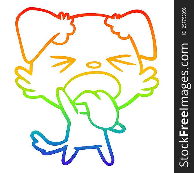 rainbow gradient line drawing of a cartoon disgusted dog