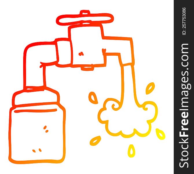 warm gradient line drawing of a cartoon running faucet