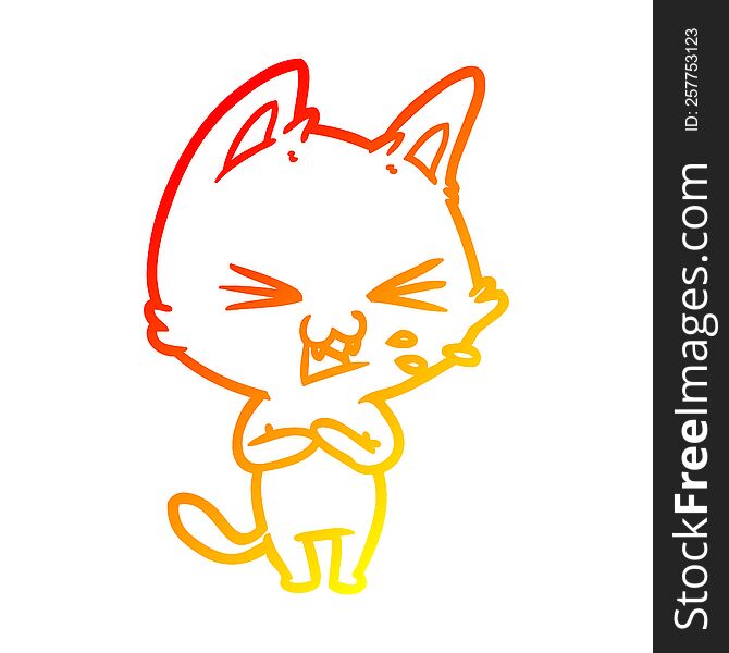 Warm Gradient Line Drawing Cartoon Cat Hissing