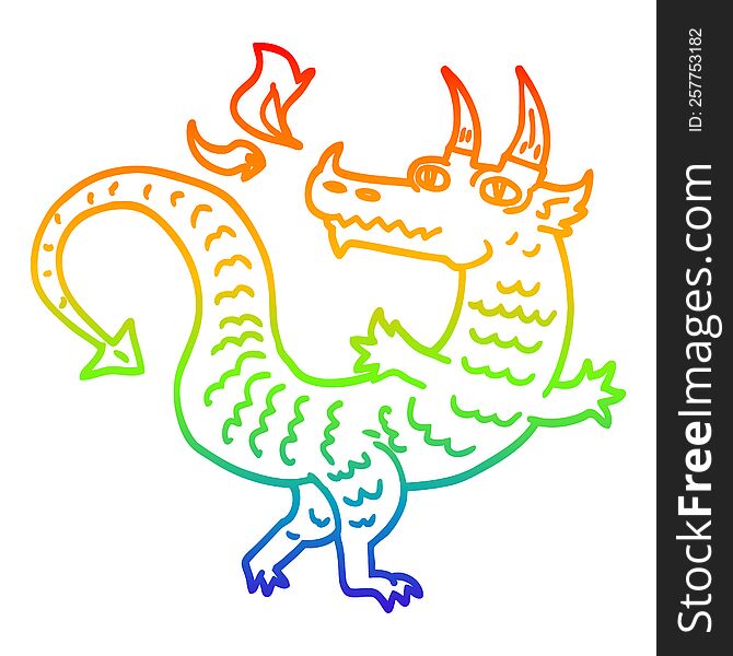 rainbow gradient line drawing of a cartoon magical dragon