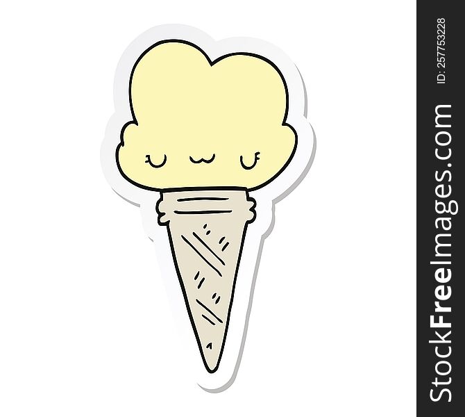 sticker of a cartoon ice cream with face