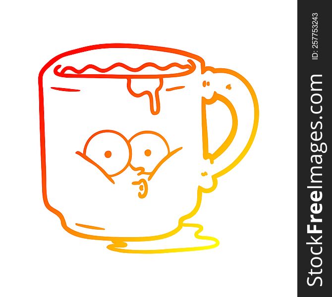 warm gradient line drawing of a cartoon dirty office mug