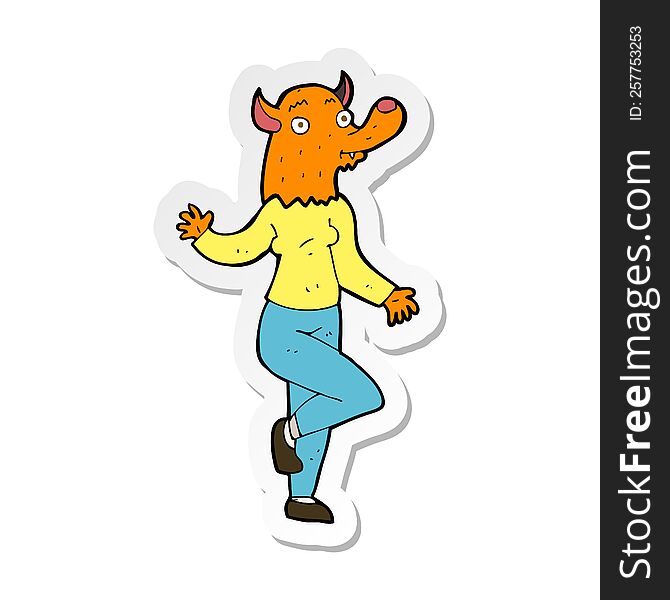 sticker of a cartoon dancing fox woman