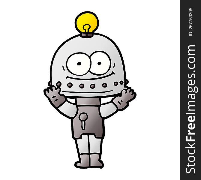happy carton robot with light bulb. happy carton robot with light bulb