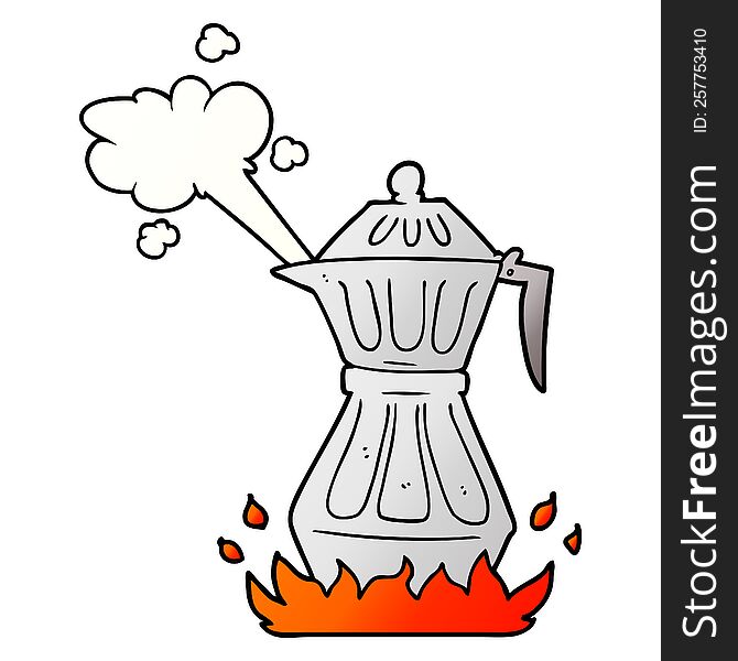 cartoon steaming espresso pot. cartoon steaming espresso pot