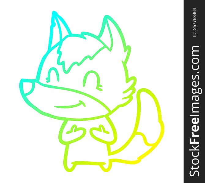 Cold Gradient Line Drawing Friendly Cartoon Wolf