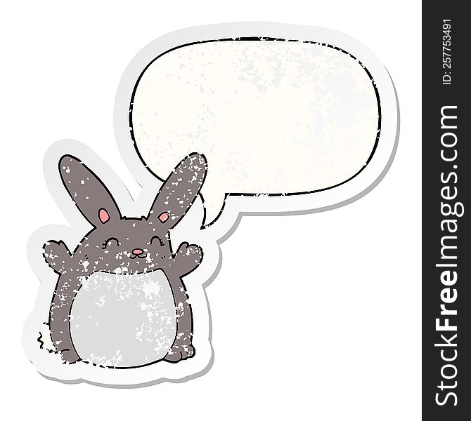 Cartoon Rabbit And Speech Bubble Distressed Sticker