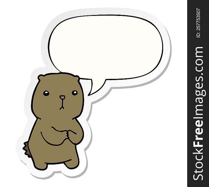 Cartoon Worried Bear And Speech Bubble Sticker