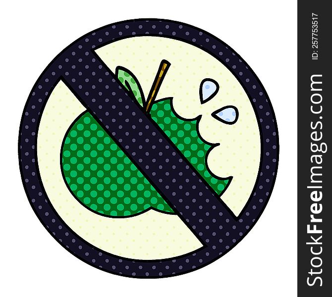 comic book style cartoon of a no eating sign