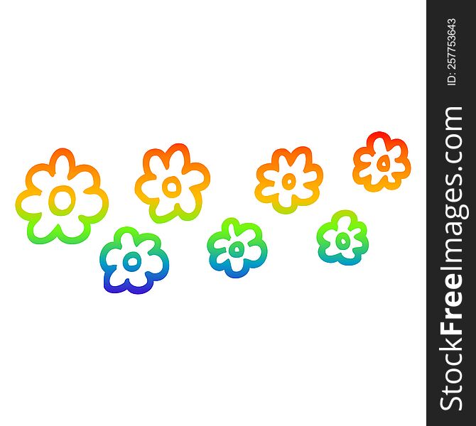 Rainbow Gradient Line Drawing Cartoon Decorative Flowers