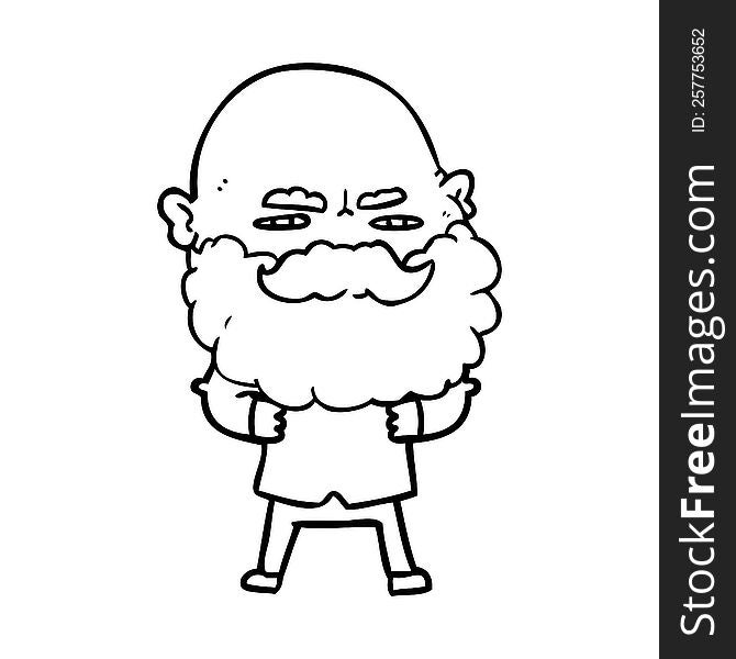 cartoon man with beard frowning. cartoon man with beard frowning