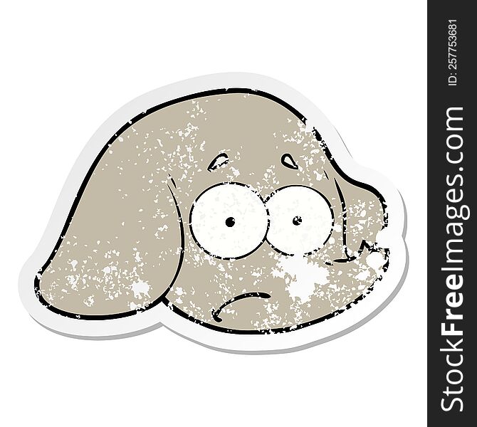 Distressed Sticker Of A Cartoon Elephant Face