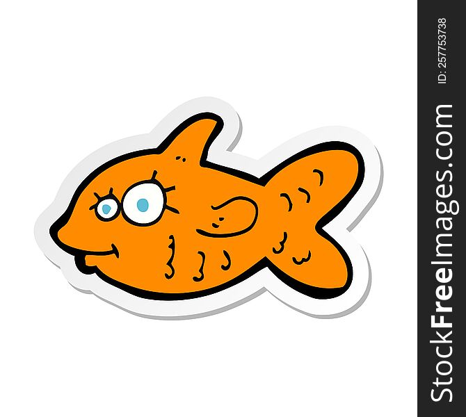 Sticker Of A Cartoon Happy Goldfish