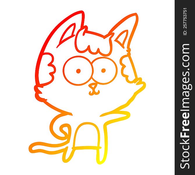 Warm Gradient Line Drawing Happy Cartoon Cat Pointing