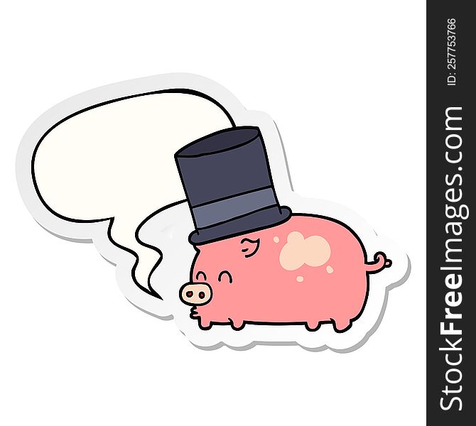 Cartoon Pig Wearing Top Hat And Speech Bubble Sticker
