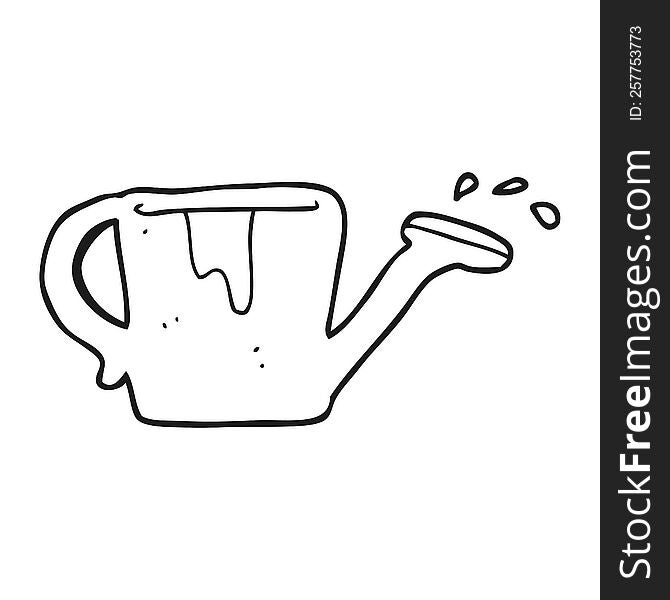freehand drawn black and white cartoon watering can