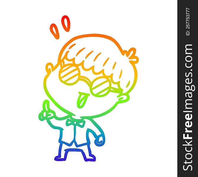 rainbow gradient line drawing of a clever boy with idea