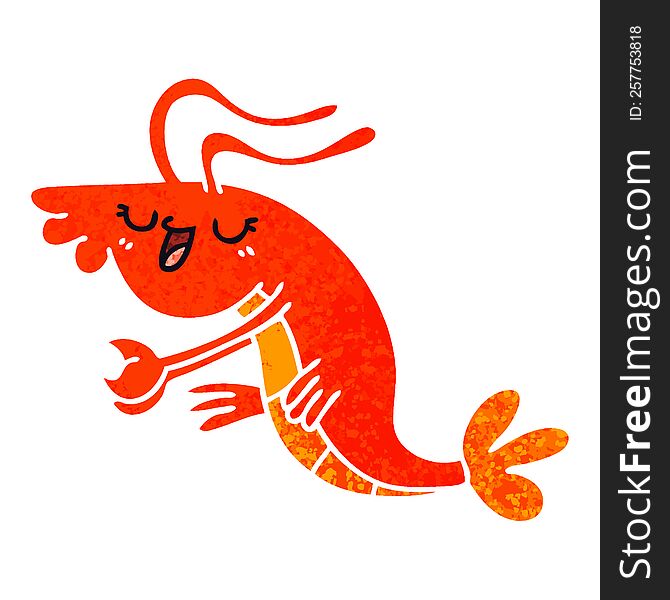 retro illustration style quirky cartoon happy shrimp. retro illustration style quirky cartoon happy shrimp