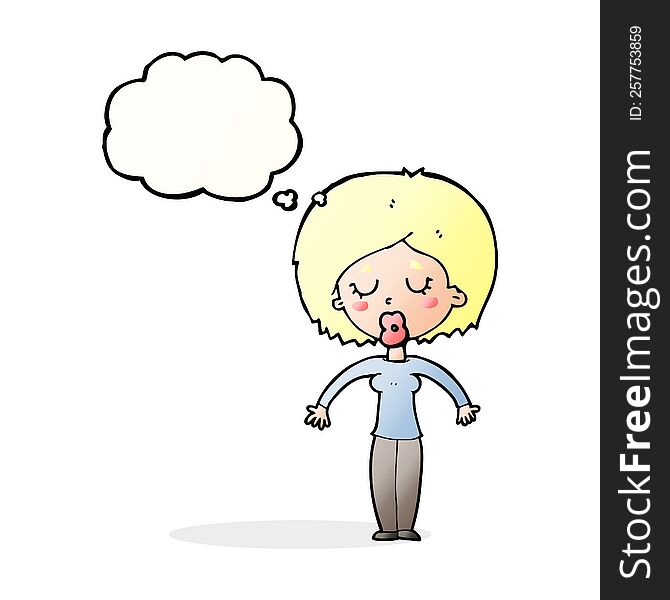 cartoon woman with closed eyes with thought bubble