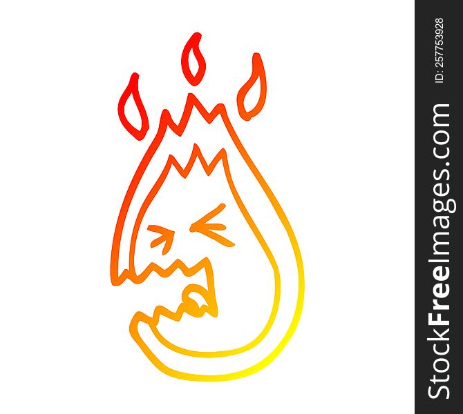 warm gradient line drawing of a cartoon screaming flame