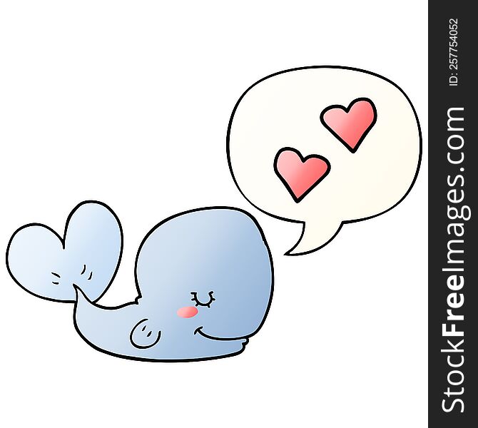 Cartoon Whale In Love And Speech Bubble In Smooth Gradient Style