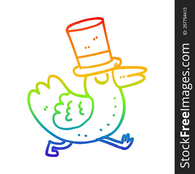 Rainbow Gradient Line Drawing Funny Cartoon Bird