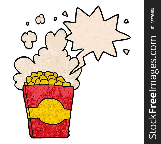 Cartoon Popcorn And Speech Bubble In Retro Texture Style