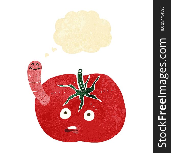 Cartoon Tomato With Worm With Thought Bubble