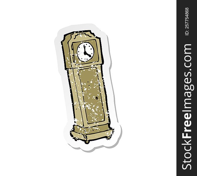 Retro Distressed Sticker Of A Cartoon Grandfather Clock