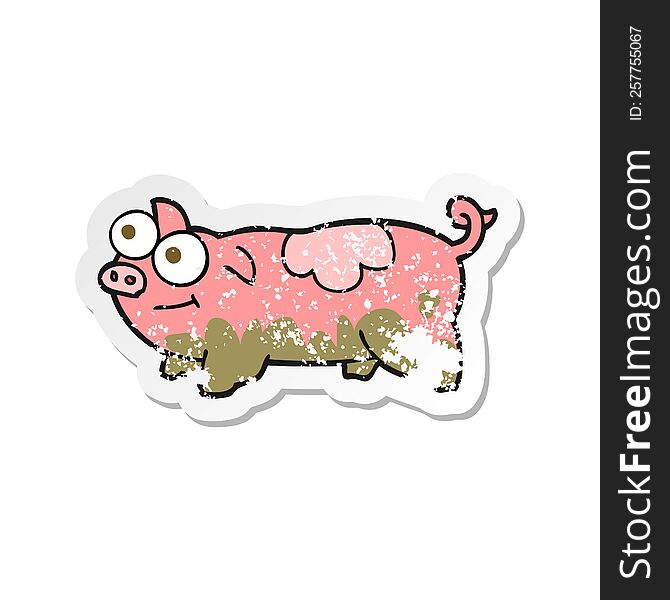 Retro Distressed Sticker Of A Cartoon Pig