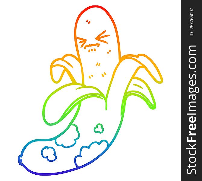 rainbow gradient line drawing of a cartoon rotten banana