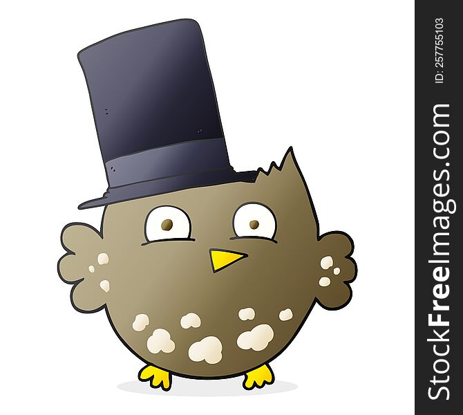 Cartoon Little Owl With Top Hat