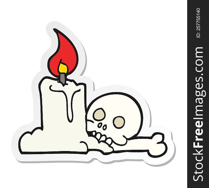 sticker of a cartoon spooky skull and candle