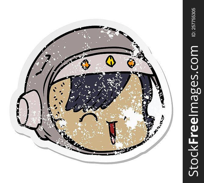 Distressed Sticker Of A Cartoon Happy Astronaut Face