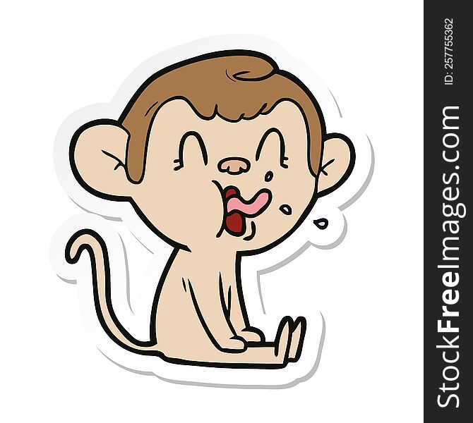 sticker of a crazy cartoon monkey sitting