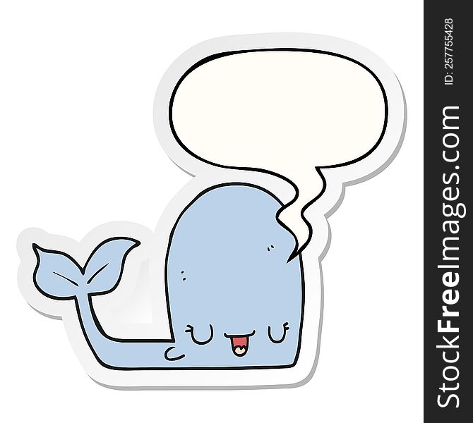 cartoon happy whale with speech bubble sticker