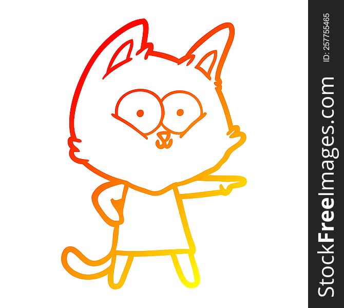 Warm Gradient Line Drawing Cartoon Cat Girl Pointing