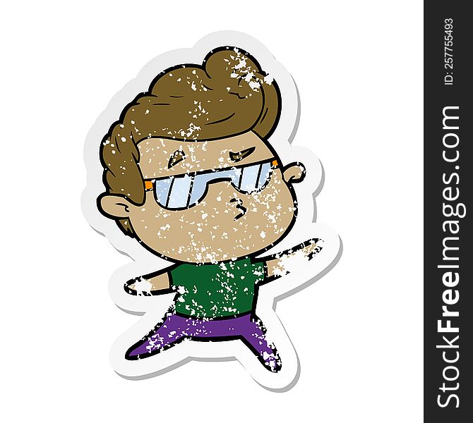 distressed sticker of a cartoon cool guy