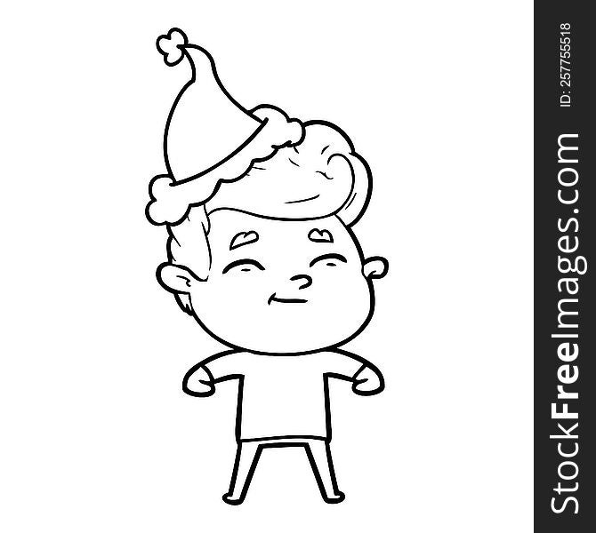 happy hand drawn line drawing of a man wearing santa hat. happy hand drawn line drawing of a man wearing santa hat