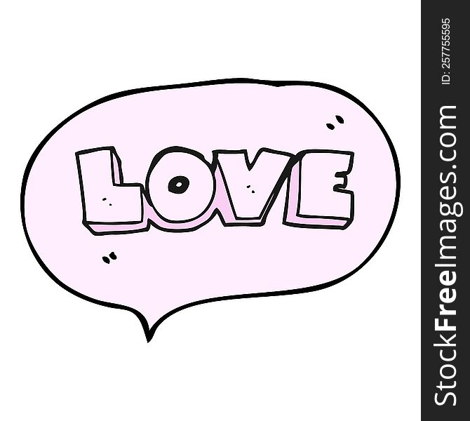 freehand drawn speech bubble cartoon word love