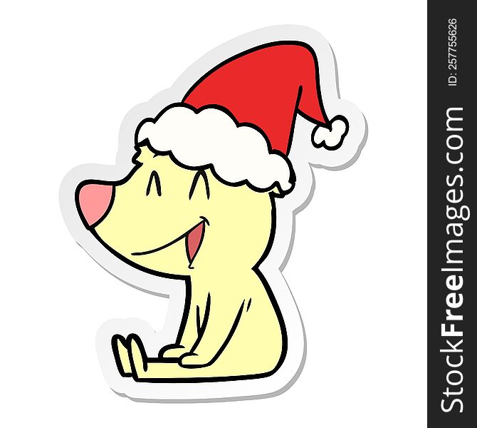Sitting Bear Sticker Cartoon Of A Wearing Santa Hat