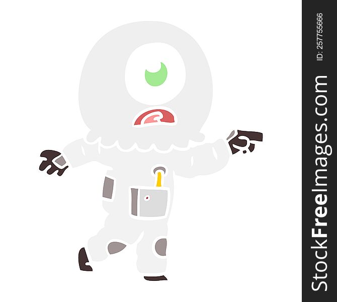 Flat Color Style Cartoon Cyclops Alien Spaceman Pointing