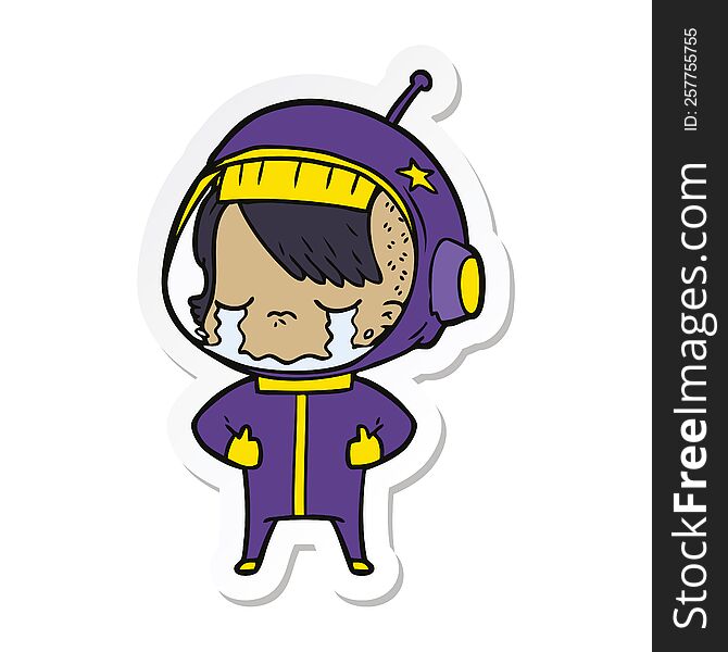 Sticker Of A Cartoon Crying Astronaut Girl