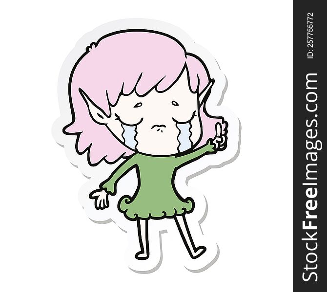 Sticker Of A Cartoon Crying Elf Girl