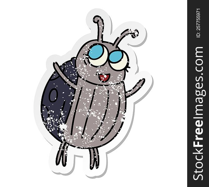 Distressed Sticker Of A Quirky Hand Drawn Cartoon Happy Bug