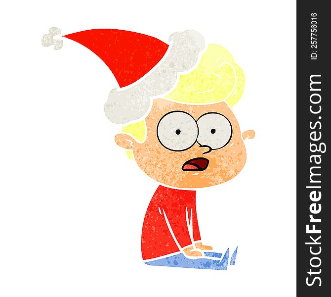 Retro Cartoon Of A Staring Man Wearing Santa Hat